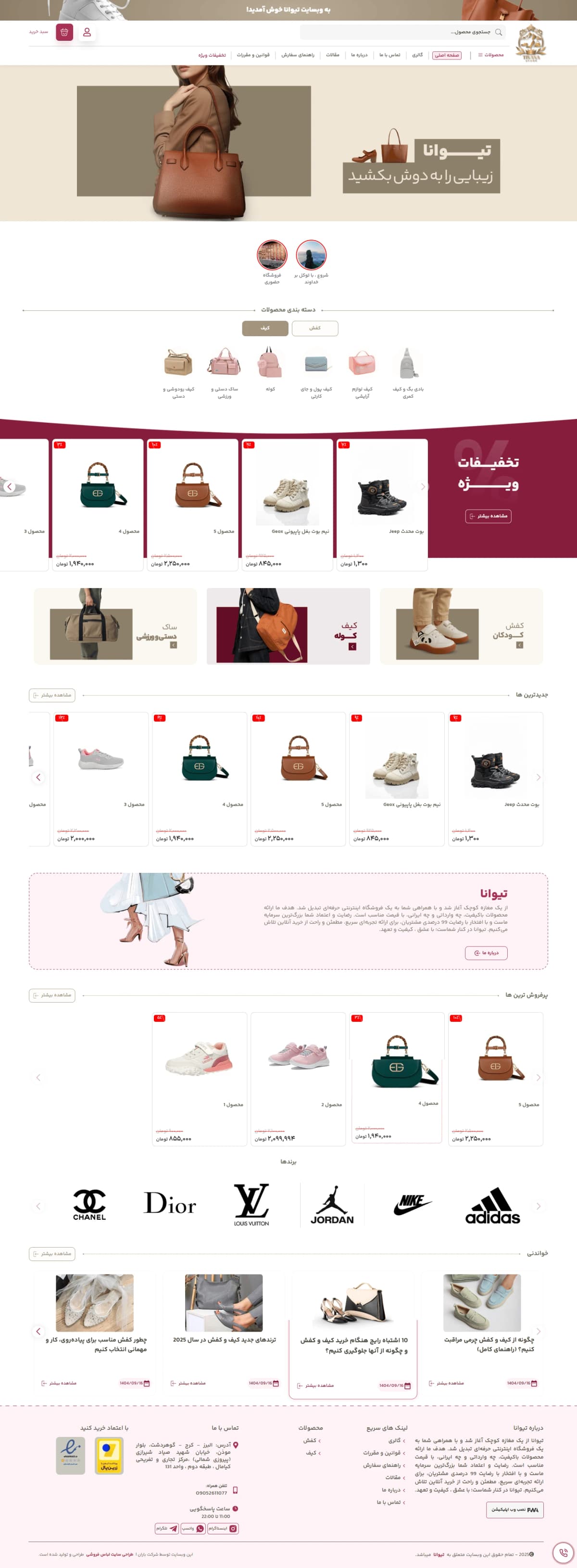 نمونه طراحی سایت کیف و کفش